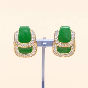 Vintage green gold gem earrings